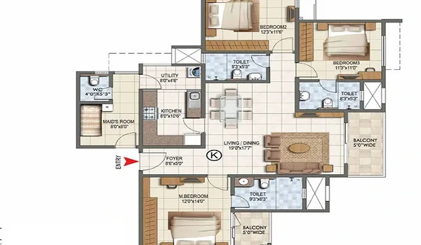Milan at Godrej MSR City 3 BHK-2T Floor Plan 1610 sq ft